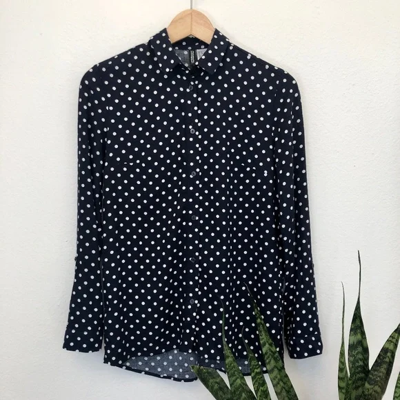 H&M Tops Hm Divided Long Sleeve Polka Dot Button Down Shirt
